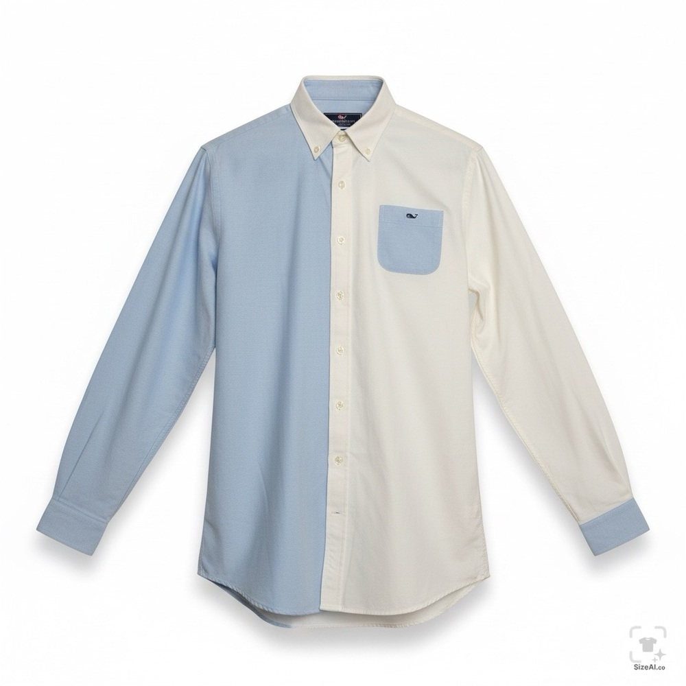 Vineyard Vines Whale Shirt XL Woven Cotton Blue White Colorblock Long Sleeve